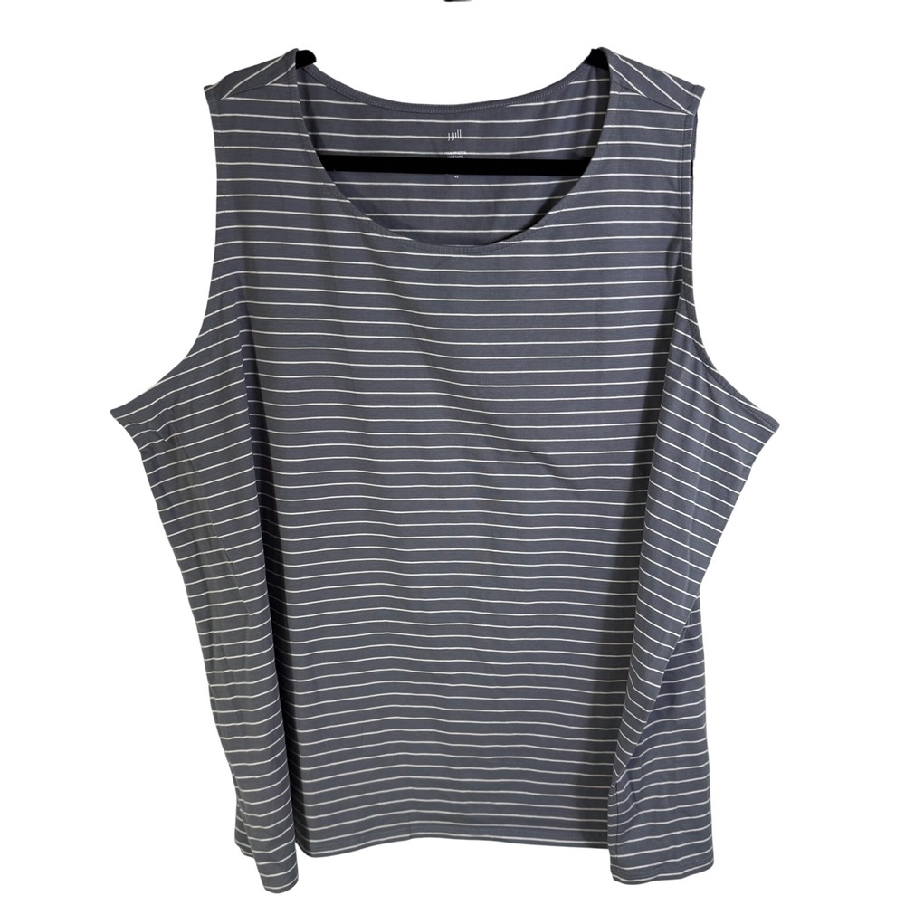 J. Jill Gray White Striped Pima Stretch Knit Tank Top Plus Size 4X Sleeveless